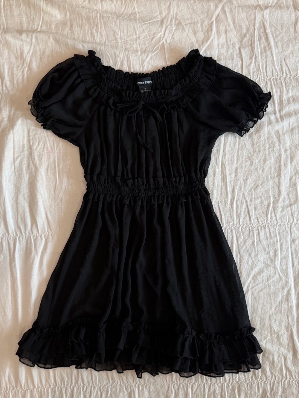 Cotton Express Chiffon Sheer Off The Shoulder Babydoll Mini Dress